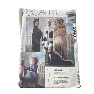 80s McCalls 3940 Childrens Animal Costumes Pattern Size Large Vintage 1988 UNCUT